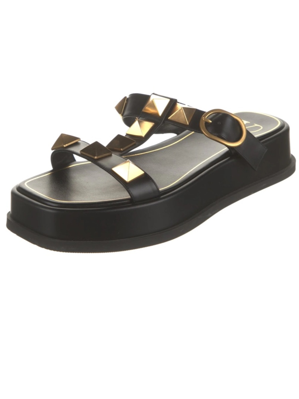 Black Studded Platform Slide Sandal with Gold Accents